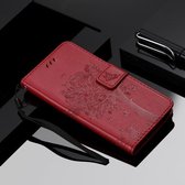 Voor Xiaomi Mi 10 Lite / Mi 10 Lite 5G Tree & Cat Reliëfpatroon Horizontale flip lederen tas met houder & kaartsleuven & portemonnee & lanyard (rood)