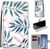 Voor Xiaomi Mi 10 5G Gekleurde Tekening Cross Textuur Horizontale Flip PU Lederen Case met Houder & Kaartsleuven & Portemonnee & Lanyard (Roze Groen Blad)