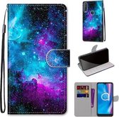 Voor Alcatel 1S (2020) / 3L (2020) Gekleurde tekening Cross Texture Horizontale Flip PU lederen tas met houder & kaartsleuven & portemonnee & lanyard (paarsgroene sterrenhemel)