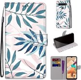 Voor LG K41s / K51s Gekleurde Tekening Cross Textuur Horizontale Flip PU Lederen Case met Houder & Kaartsleuven & Portemonnee & Lanyard (Roze Groen Blad)