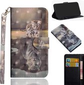 3D-schilderijpatroon Gekleurde tekening Horizontaal Flip TPU + PU lederen tas met houder & kaartsleuven en portemonnee voor Google Pixel 3A XL (Cat Tiger)