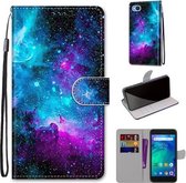 Voor Xiaomi Redmi Go Gekleurde tekening Cross Texture Horizontale Flip PU lederen tas met houder & kaartsleuven & portemonnee & lanyard (paarsgroene sterrenhemel)