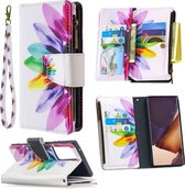 Voor Samsung Galaxy Note20 Ultra 5G Gekleurde Tekening Patroon Rits Horizontale Flip Lederen Case met Houder & Kaartsleuven & Portemonnee (Zon Bloem)