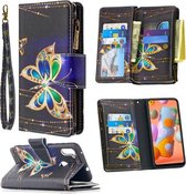 Voor Samsung Galaxy A11 Gekleurde Tekening Patroon Rits Horizontale Flip Lederen Case met Houder & Kaartsleuven & Portemonnee (grote Vlinder)