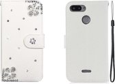 Voor xiaomi redmi 6 horizontaal flip effen kleur strass lederen tas met kaartsleuf & portemonnee & houder (diagonale bloem)