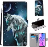 Voor Xiaomi Redmi 9 Gekleurde Tekening Cross Textuur Horizontale Flip PU Lederen Case met Houder & Kaartsleuven & Portemonnee & Lanyard (Peinzende Wolf)