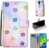 Voor Xiaomi Redmi 10X 4G / Note 9 Gekleurde Tekening Cross Texture Horizontale Flip PU Leather Case met Houder & Kaartsleuven & Portemonnee & Lanyard (Footprint Water Drops)