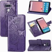 Voor LG Style3 L-41A Butterfly Love Flower Reliëf Horizontale Flip Leren Case met Beugel / Kaartsleuf / Portemonnee / Lanyard (Donkerpaars)