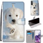 Voor Samsung Galaxy S21 + 5G Gekleurde Tekening Cross Textuur Horizontale Flip PU Lederen Case met Houder & Kaartsleuven & Portemonnee & Lanyard (Sneeuw Puppy)