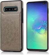 Voor Samsung Galaxy S10 Mandala-patroon met dubbele gesp PU + TPU-beschermhoes met kaartsleuven en houder & fotolijst (grijs)