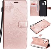 Voor Samsung Galaxy A21 3D vlinders reliëf patroon horizontale flip lederen tas met houder & kaartsleuf & portemonnee (rose goud)