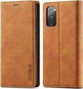 Voor Samsung Galaxy S20 FE LC.IMEEKE Sterk magnetisme Ultradunne horizontale flip schokbestendig Matte TPU + PU lederen tas met houder & kaartsleuven & portemonnee (bruin)