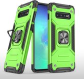 Voor Samsung Galaxy S10 magnetisch pantser schokbestendig TPU + pc-hoesje met metalen ringhouder (groen)