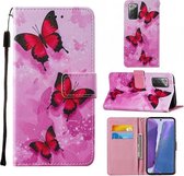 Voor Samsung Galaxy Note20 / 5G Cross Texture Painting Pattern Horizontale Flip Leren Case met Houder & Kaartsleuven & Portemonnee & Lanyard (Roze Vlinder)