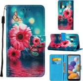 Voor Samsung Galaxy A21 Cross Textuur Schilderen Patroon Horizontale Flip Leren Case met Houder & Kaartsleuven & Portemonnee & Lanyard (Chrysanthemum)