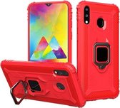 Voor Samsung Galaxy A20 / A30 / M10S koolstofvezel beschermhoes met 360 graden roterende ringhouder (rood)