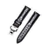 Horlogeband van krokodillenleer met ronde textuur, maat: 22 mm (zwart)
