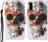 Voor Huawei P30 Gekleurde Tekening Patroon Horizontale Flip Leren Case met Houder & Kaartsleuven & Portemonnee & Lanyard (Bloem Schedel)