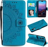 Voor Huawei P20 Totem Bloem Reliëf Horizontale Flip TPU + PU lederen tas met houder & kaartsleuven & portemonnee (blauw)