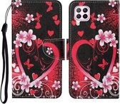Voor Huawei P40 lite Gekleurde Tekening Patroon Horizontale Flip Leren Case met Houder & Kaartsleuven & Portemonnee & Lanyard (Rood Hart)