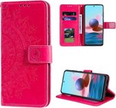 Voor Xiaomi Redmi Note 10 4G Totem Bloem Reliëf Horizontale Flip TPU + PU lederen tas met houder & kaartsleuven & portemonnee (rood)