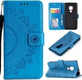 Voor Huawei Mate 20 Totem Bloem Reliëf Horizontale Flip TPU + PU lederen tas met houder & kaartsleuven & portemonnee (blauw)