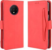 Voor OnePlus 7T Wallet Style Skin Feel Calf Pattern lederen tas met aparte kaartsleuf (rood)