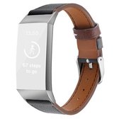 Voor Fitbit Charge 4/3 Top-grain leer + 316L roestvrijstalen band, maat: kleine code (zwart)