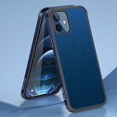 SULADA luxe 3D koolstofvezel getextureerd schokbestendig metaal + TPU frame hoesje voor iPhone 12 mini (zeeblauw)