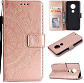 Voor Motorola Moto G7 Totem Bloem Reliëf Horizontale Flip TPU + PU Leren Case met Houder & Kaartsleuven & Portemonnee (Rose Goud)
