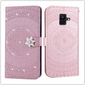 Voor Galaxy A6 2018 Geperst Afdrukken Steken Boorpatroon Horizontale Flip PU-lederen Case met Houder & Kaartsleuven & Portemonnee & & Lanyard (Roze)