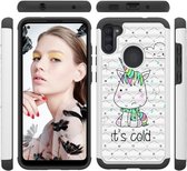Voor Samsung Galaxy A11 Gekleurd tekenpatroon met Diamond PC + TPU beschermhoes (klein monster)