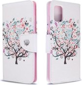 Voor Galaxy A51 Gekleurde tekening patroon Horizontale flip lederen tas met houder & kaartsleuven & portemonnee (kleine boom)