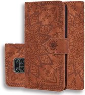 Voor Xiaomi Redmi Note 9 Pro Max Reliëf Zonnebloempatroon Horizontale Flip PU Leren Case met Houder & Kaartsleuven & Portemonnee & Lanyard (Bruin)