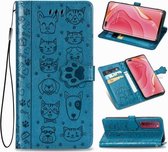 Voor Huawei Nova 7 Pro Mooie kat en hond Embossing patroon Horizontale flip lederen tas, met houder & kaartsleuven & portemonnee & cartoon sluiting & lanyard (blauw)