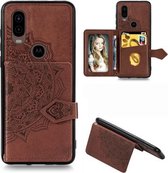 Voor Motorola P40 Mandala Reliëf Magnetische Doek PU + TPU + PC Case met Houder & Kaartsleuven & Portemonnee & Fotolijst & Riem (Bruin)