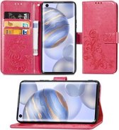 Voor Huawei Honor 30 Lucky Clover Pressed Flowers Pattern Leather Case met houder & kaartsleuven & portemonnee & draagriem (Rose)