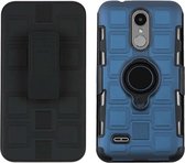 Voor LG K4 (2017) EU-versie 3 in 1 Cube PC + TPU beschermhoes met 360 graden draaien zwarte ringhouder (marineblauw)