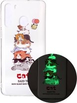 Voor Samsung Galaxy A21 Lichtgevende TPU zachte beschermhoes (katten)
