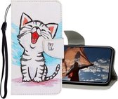 3D Gekleurde Tekening Horizontale Flip PU Leren Case met Houder & Kaartsleuven & Portemonnee Voor iPhone 12 mini (Red Mouth Cat)