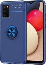 Voor Samsung Galaxy A02s (EU-versie) metalen ringhouder 360 graden roterende TPU-hoes (blauw + blauw)