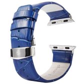 Kakapi voor Apple Watch 42mm Krokodil textuur dubbele gesp lederen horlogeband met connector (blauw)