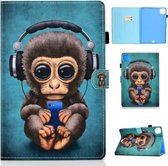 Voor iPad Pro 11 2020 Naaigaren TPU Links en Rechts Platte Leren Case met Slaapfunctie & Kaartsleuf & Gesp Antislipstrip en Pen Cover (Koptelefoon Aap)