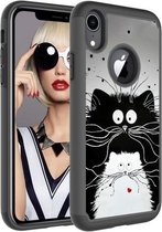 Gekleurd tekenpatroon PC + TPU beschermhoes voor iPhone XR (zwarte en witte katten)