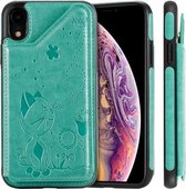 Voor iPhone XR Cat Bee Embossing Pattern Schokbestendige beschermhoes met kaartsleuven en fotolijst (groen)