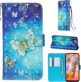 Voor Galaxy A11 3D Schilderen Horizontale Flip Leren Case met Houder & Kaartsleuf & Portemonnee & Lanyard (Gouden Vlinder)