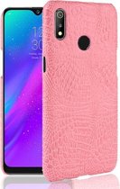 Schokbestendige krokodiltextuur pc + PU-hoes voor OPPO Realme 3 (roze)