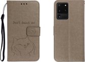 Voor Galaxy S20 Ultia Reliëf Shiba Inu Links en Rechts lederen tas met standaard & kaartsleuf & sallet (grijs)