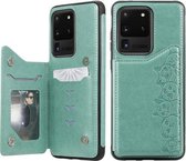 Voor Galaxy S20 Ultra Six Cats Embossing Pattern Schokbestendige beschermhoes met kaartsleuven en fotolijst (groen)