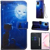 Voor Galaxy A81 Gekleurde Tekening Patroon Vlakbinding Horizontale Flip Leren Case met Houder & Kaartsleuf & Portemonnee & Lanyard (Kat en Zon)